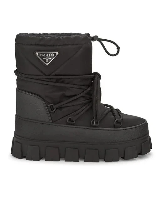 Botas de nieve Prada Blow 19 para mujer acolchadas de nailon con cordón negras talla 40 IT 9 EE. UU. Foto 1 de 1