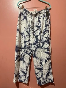 Wild Fable Womens Pants XL Extra Large White Blue Tie Dye Bottoms Drawstring New - Picture 1 of 9