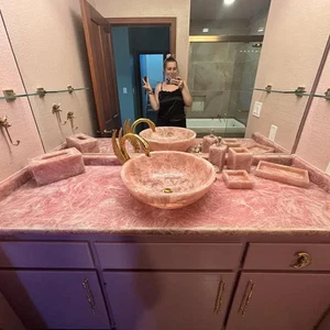 Handcrafted Rose Quartz Stone Table Top: Custom Counter or Dining Top - Picture 1 of 11