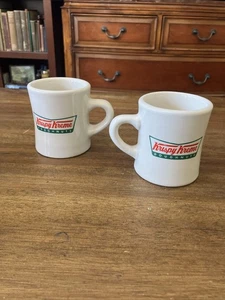 2 Vintage Krispy Kreme Doughnuts Coffee Mugs Heavy Ceramic Restaurant Ware Logo - Picture 1 of 9