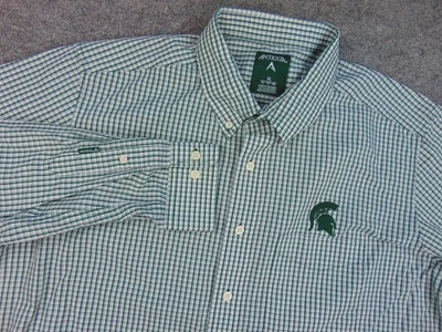 Camisa Michigan State Spartans Para Hombre Grande Verde Blanco Cuadros Bordado Logo Foto 1 de 4