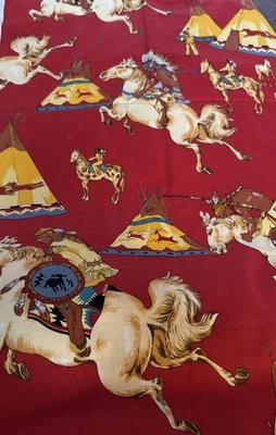 Alexander Henry Cotton Fabric” Native American Brave” on Red (2-Yards 43’w) - Image 1 of 4