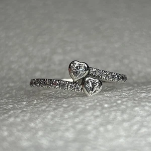 Genuine Pandora 🌟 2 Sparkling Hearts Ring   Size 52 🌟 S925 ALE 🌟 191023CZ - Picture 1 of 13