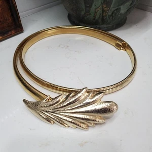 Vintage 29 - 39" Gold Serpentin Stretch Skinny Blatt Statement Gürtel Disco 1980er - Bild 1 von 24