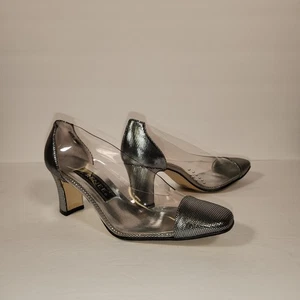 J RENEE Heels Womens 7.5M Vintage Clear Silver Metallic Textured Prom Wedding - Picture 1 of 10