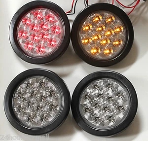 Kits de luces traseras de giro redondo 4" LED, 2 lentes transparentes rojas 2 ámbar - Imagen 1 de 10