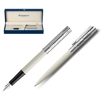 Waterman Allure Deluxe Füllfederhalter + Kugelschreiber Weiß mit Gravur - Bild 1 von 4