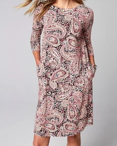 J. Jill Wearever Knit Pleat-Back Dress -Black/Blurred Paisley- Petite Medium NWT - Picture 1 of 7