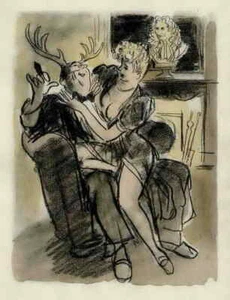 WEIBLICHER AKT mit HIRSCH - Milivoj UZELAC 1949 Kolorierte OrigLithographie - Picture 1 of 1