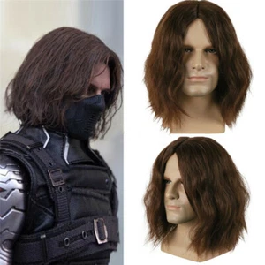 Captain Amer Winter Soldier Bucky Barnes Brown Wig Halloween Cosplay Props Hair - Picture 1 of 4