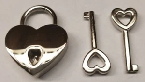 Heart Nickel Plated Chrome Pad Lock shine fancy keys jewelry box pouch small ... - Picture 1 of 4