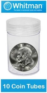 10 Large Silver Dollar Coin Tubes Round Screw Top Whitman Harris Clear Storage - Picture 1 of 3