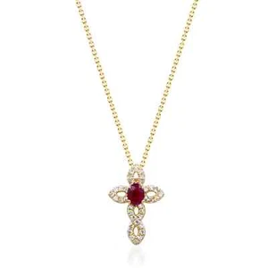 Without Chain 0.24 ctw Natural Ruby and Diamonds Dainty Pendant 14k Yellow Gold - Picture 1 of 3