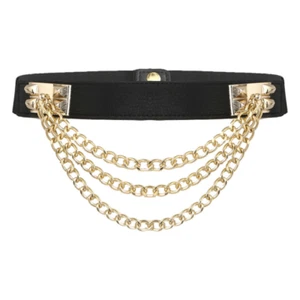 Damen Elastischer Kleidergürtel Nieten Metall Gold Kette Bund Punk Taillengürtel - Bild 1 von 12