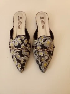 Zapatos Bellini Negro Blanco Tela Estampado Floral Plata Metal Bit I 1/4" talla 10 W - Imagen 1 de 14