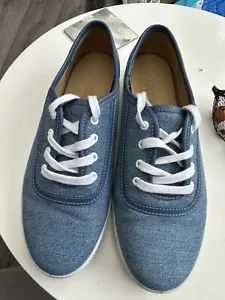 Hotter Mabel Denim Blue Canvas Pumps Flat Lace Up Shoes Size 5.5 EXF wide New - Picture 1 of 8