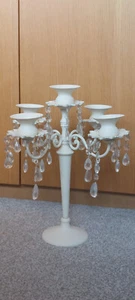 Shabby Chic Decorative Cream Crystal Candelabra Table Centrepiece Candle Holder - Picture 1 of 11