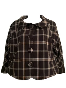 Zinc Sz L Cropped Short Jacket Plaid Black White Pink Fabric 3/4 Sleeve Buttons - Picture 1 of 12