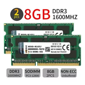 Kingston 16GB Kit 2x 8GB DDR3 1600MHz KVR16S11K2/16 204Pin SODIMM Laptop Memory - Picture 1 of 6