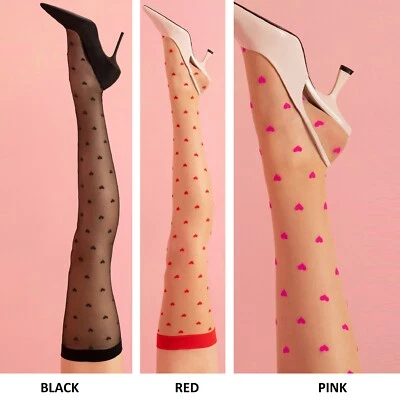 Meias femininas Fiore Love Booster coração dia dos namorados rosa vermelho preto 15 den - Imagem 1 de 4