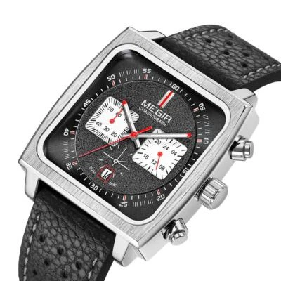Gents Men's Chronograph Calibre 12 Mens Luxury Quartz Leather Strap Watch New - Image 1 of 4