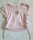 Juniors Sunflower Embroidered Ribbed Side Cinch Striped T-Shirt Pink Size XL 