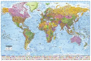 Detailed Modern Political Map Of The World - Poster (Country Flags) (36" x 24") - Picture 1 of 8