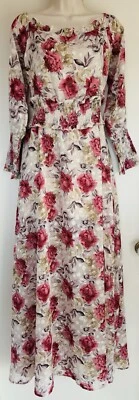 Vestido para mujer HER FOX The Label rosa floral fluido midi de verano manga larga talla 12 Foto 1 de 4