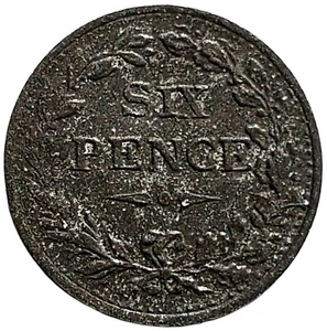 SCARCE - ND UK BRITAIN 6 Six Pence Miniature Coin IRON NP0207 - Picture 1 of 2