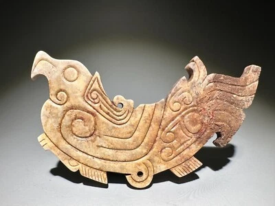 Pingente raro chinês Shang Dy antigo esculpido em jade pássaro fênix "Gua Jian" L 10,3 cm - Imagem 1 de 4