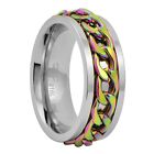 Rainbow Chain Spinner Ring Stainless Steel Anti Anxiety Meditation Band Sz 3-17
