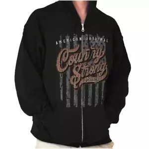 Country Strong American Original USA Flag Sweatshirt Zip Up Hoodie Men Women - Picture 1 of 7