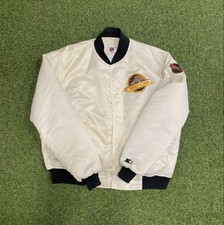 RARE Vintage 90s Starter Vancouver Canucks Cream White Satin Bomber Jacket XXL 
