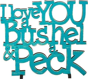 NEW!~Blue Wood Word Art Sign~"I LOVE YOU A BUSHEL AND A PECK"~Baby Boy~Stand - Picture 1 of 1