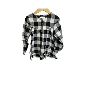 Old Navy Girls 5 Black White Buffalo Plaid Tunic Shirt Long Sleeve Flannel - Picture 1 of 4