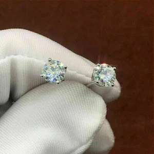 2Ct Round Cut Moissanite Women's Luxury Stud Earring 14k White Gold Plated - Picture 1 of 5