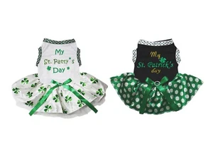 My St.Patty's Day White Cotton Top Clover Tutu Pet Dog Puppy Dress - Picture 1 of 7