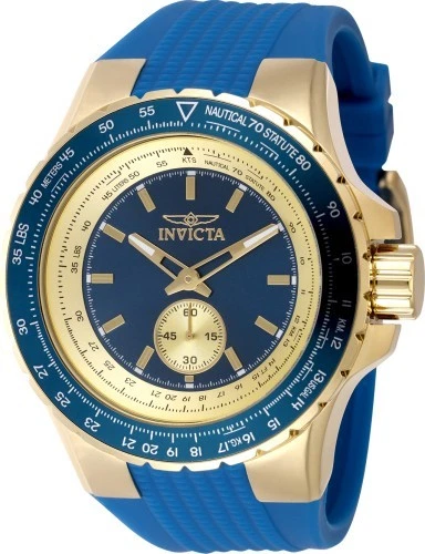 Invicta Men's Watch Aviator Gold Tone and Blue Dial Silicone Strap Quartz 39266
