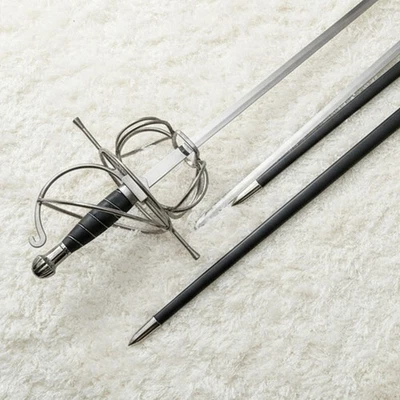 Elegante espada de 43,5 pulgadas envuelta en alambre negro con hoja de acero elegante vaina Foto 1 de 4