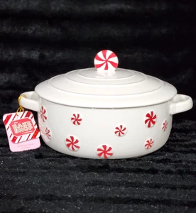 Weihnachten rot weiß Pfefferminz Süßigkeiten Steinzeug Dutch Oven 9" Kasserolle Backwaren - Bild 1 von 8