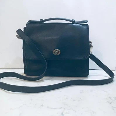 Vintage Coach Dark Navy Blue 080 4122 Turn Lock Satchel Crossbody Shoulder, EUC - Image 1 of 4