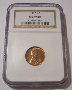NGC 1937 Lincoln Wheat Cent Unc MS67 RED* - Picture 1 of 4