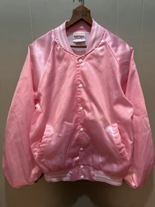 HARTWELL Pink Nylon Bomber Jacket 80s Lined Satin Windbreaker Pink Ladies Sz Med - Picture 1 of 6
