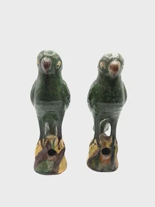 Par de estatuillas antiguas chinas de loro Sancai Tongzhi 1862-1874 - Imagen 1 de 11