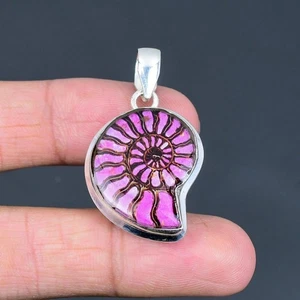 Colgante de piedras preciosas fósiles de amonita rosa natural joyería de plata de ley 925 - Imagen 1 de 5