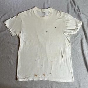 Vintage 80s Lee Blank White T-Shirt Small/Medium Painters Stained Distressed Tee - Picture 1 of 15