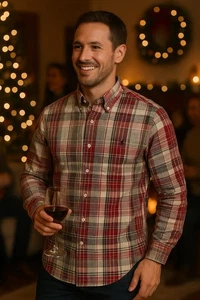 Ralph Lauren Mens Large Red Green Plaid Shirt Cotton Button Up Holiday Classic - Picture 1 of 9