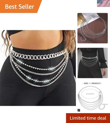 优雅银色水钻身体链 - 可调节波西米亚腰围珠宝 — 第 1/4 张图片