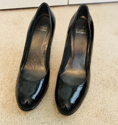 STUART WEITZMAN Platform Pumps Black Patent Leather Stiletto Heel Spain 10 M - Image 1 of 4
