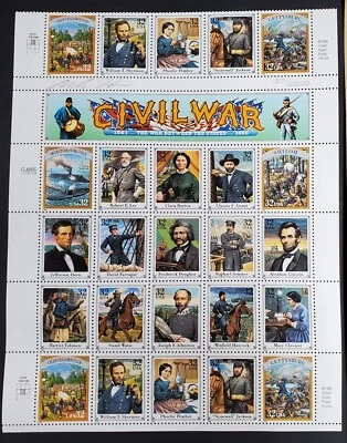 US Stamps Scott #2975 Civil War Gutter Sheet Autographed by Artist, Certified - Image 1 of 4